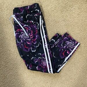 Floral Athletic Leggings - Black and Purple